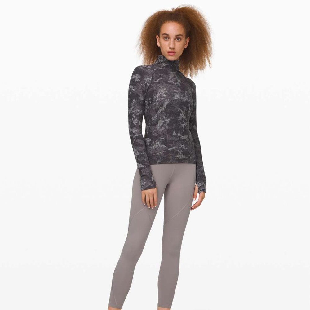 Lululemon Outrun the Elements 1/2 Zip Incognito Camo HTR Black